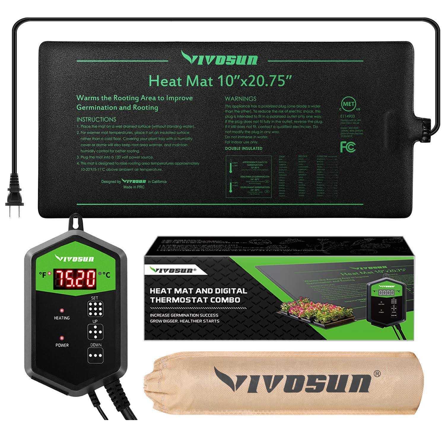 VIVOSUN 20.75 Seedling Heat Mat and Digital Thermostat Combo Set - Healthber