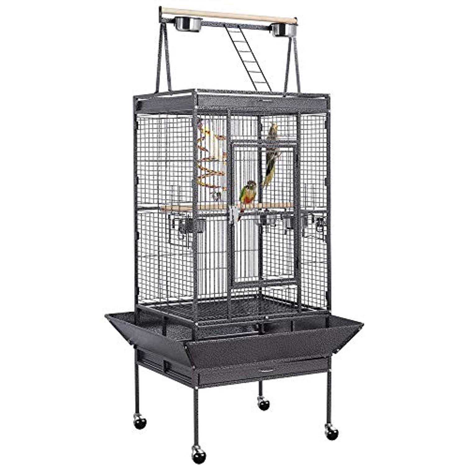 Yaheetech Wrought Iron Rolling Large Parrot Bird Cage for African Grey Small Quaker - Healthber
