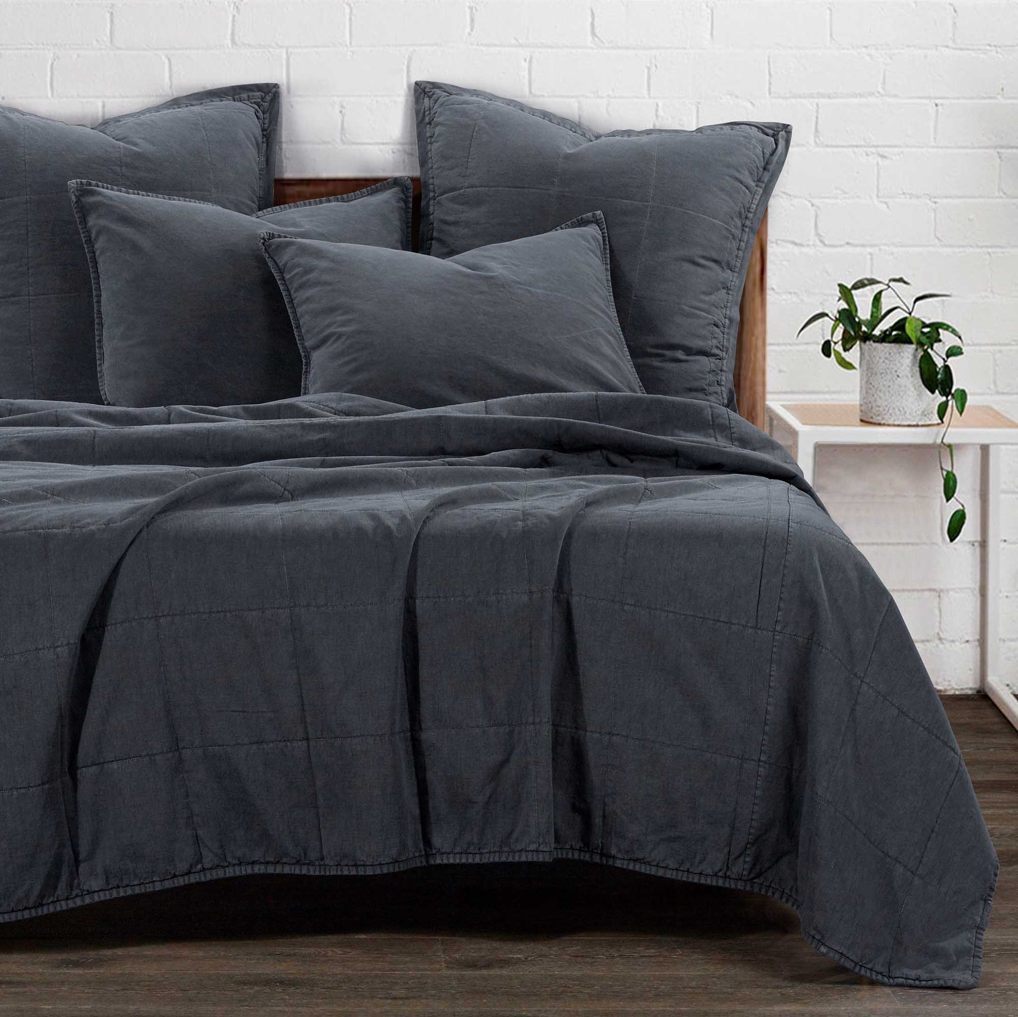 Stonewashed Cotton Velvet Quilt, Grey - Healthber
