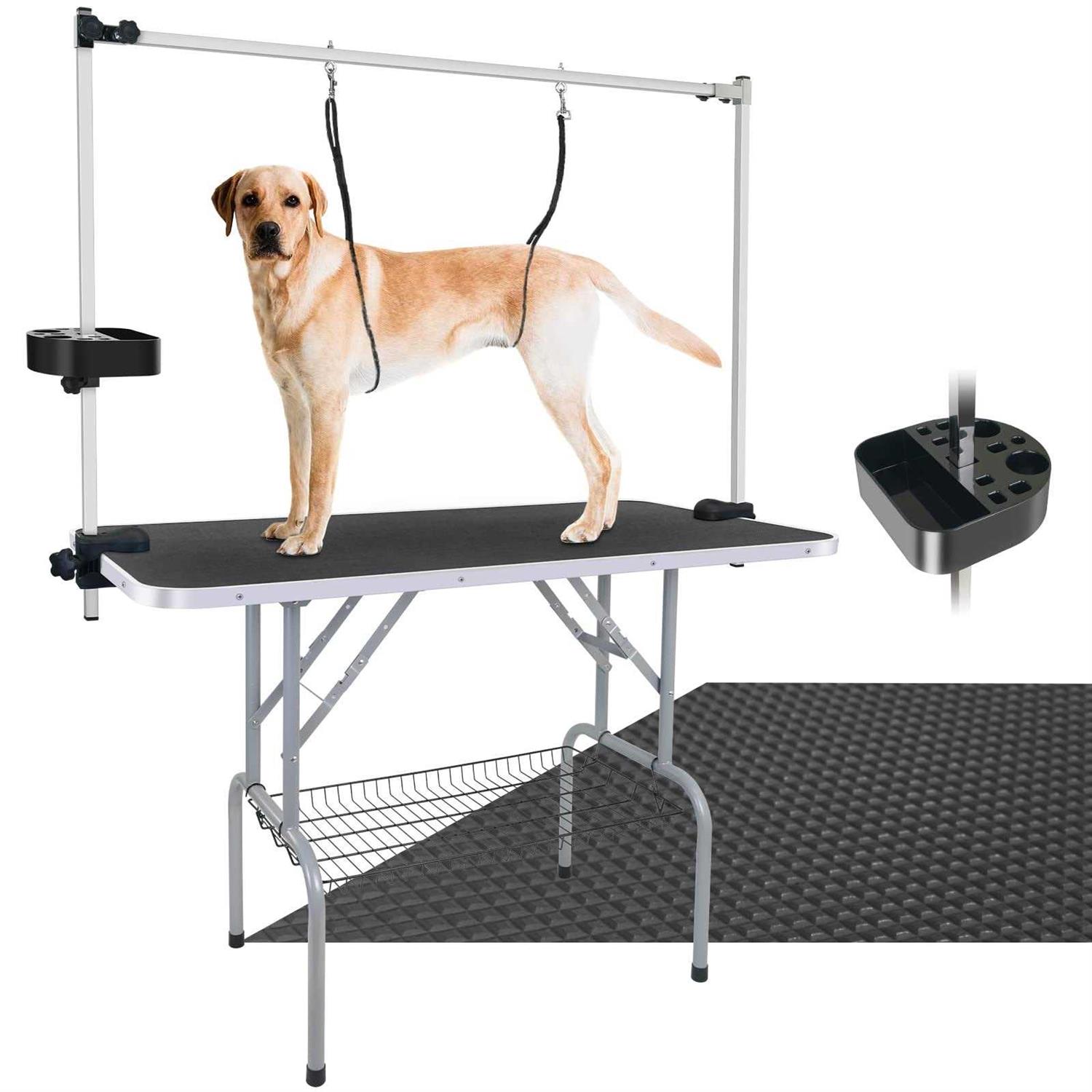 LEIBOU 45” Professional Foldable Heavy Duty Dog Pet Grooming Table with Tool Holder H-Shape Arm & Noose & Mesh Tray - Healthber