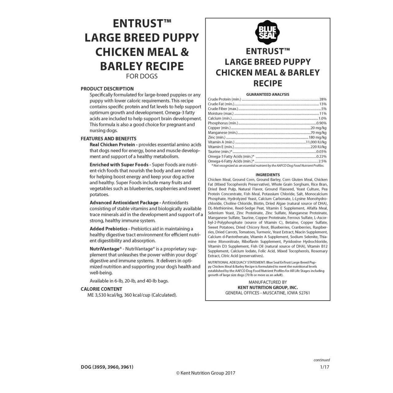 Entrust Large Breed Puppy Chicken Meal & Barley Recipe - Healthber
