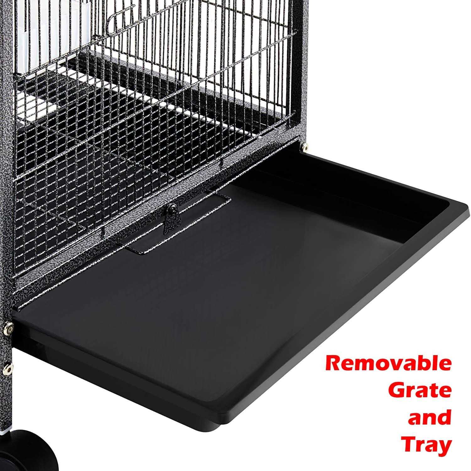 36-Inch Elegant Sturdy Wrought Iron Open Play Top Bird Flight Cage with Rolling Stand for Small-Sized Parrot Parakeets Cockatiels Budgies Parrotlets - Healthber