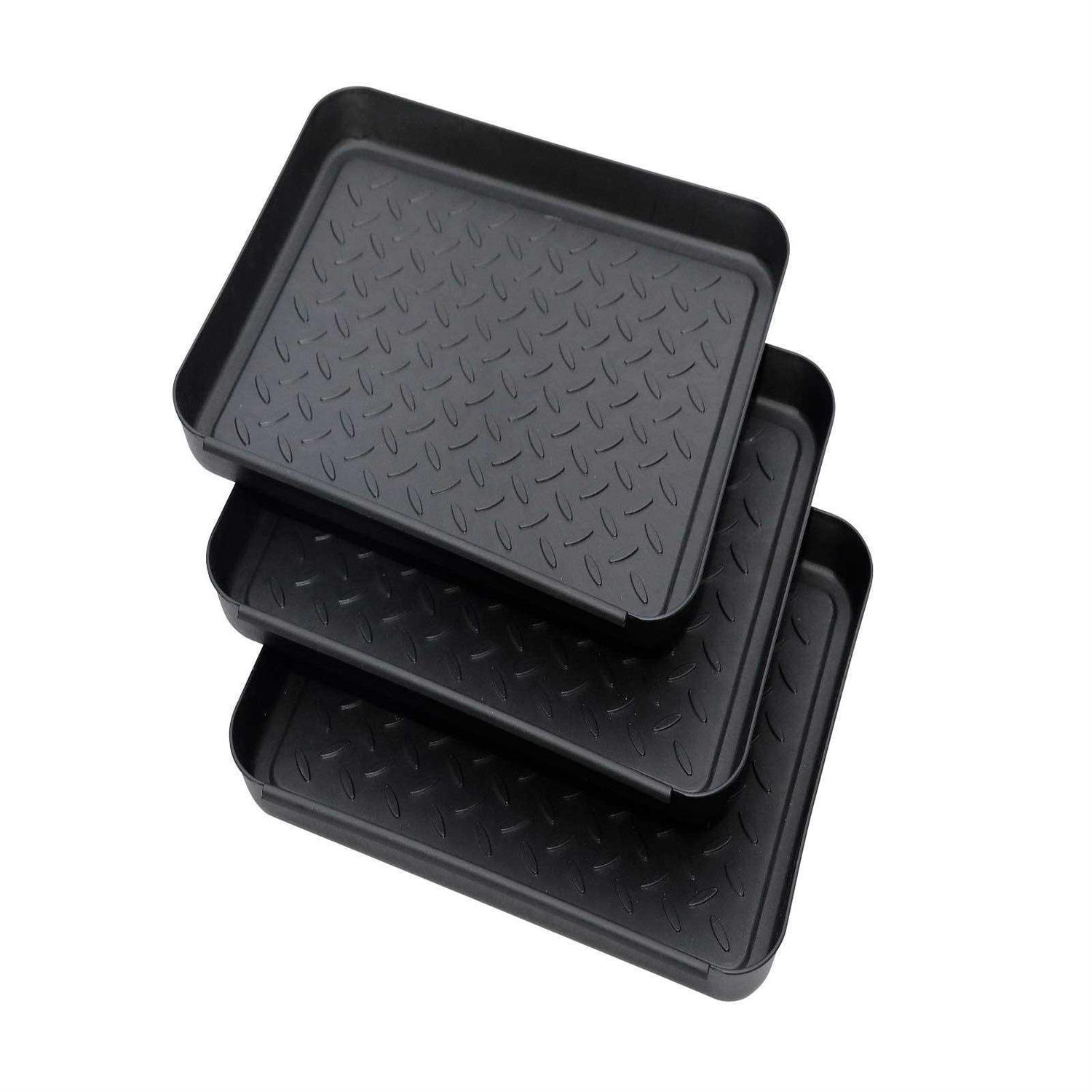 QPEY Boot Mat Tray, 3 Pack Black Multi-Function 13.7 x 10.8 x 1.2 Boots Drying Pad, Dog or Cat Bowl Pad - Healthber