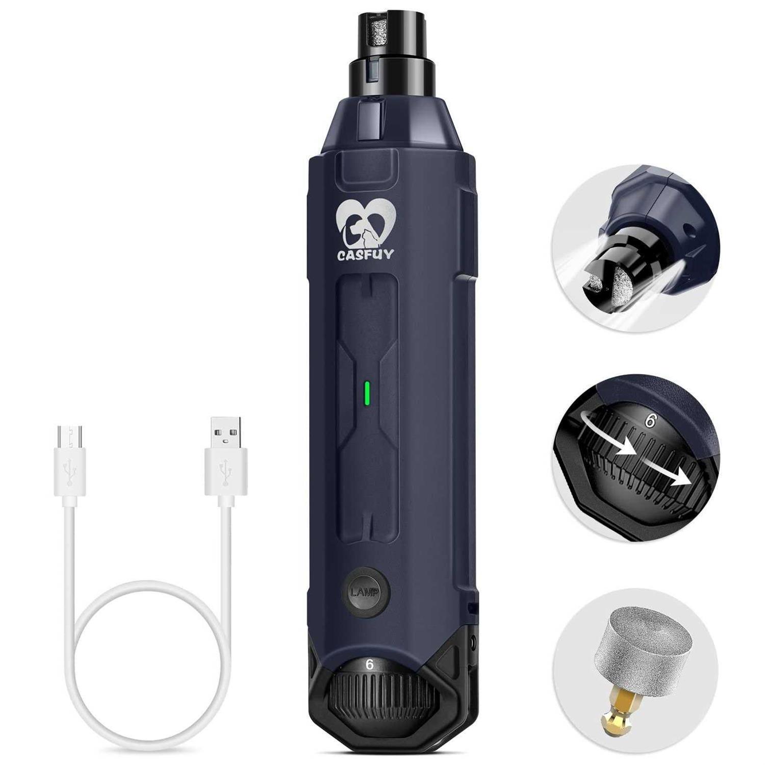 Casfuy 6-Speed Dog Nail Grinder Newest Enhanced Pet Nail Grinder Super Quiet Rechargeable Electric Dog Nail Trimmer Painless Paws Grooming - Healthber