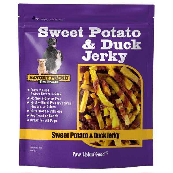 Savory Prime Dog Treats Sweet Potato & Duck Jerky - Healthber
