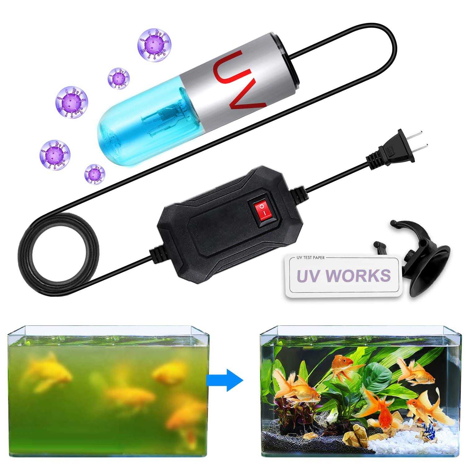 JAHEA Aquarium Clean Light,3 W Mini &13W UV Sanitizer Submersible Light with U-V Test Card,Aquarium Water Clean Green Clear Waterproof Clean Lamp - Healthber