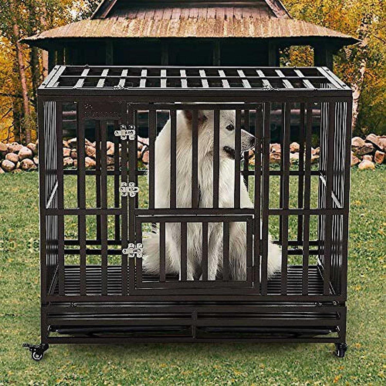 SMONTER Heavy Duty Strong Metal I Shape Dog Crate - Healthber