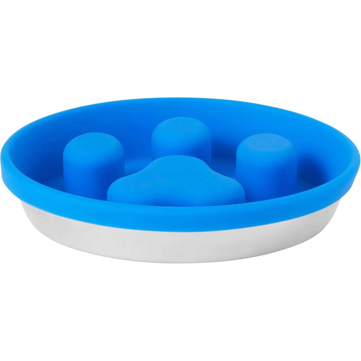 Frisco Paw Design Silicone Stainless Steel Slow Feeder Dog & Cat Bowl - Healthber