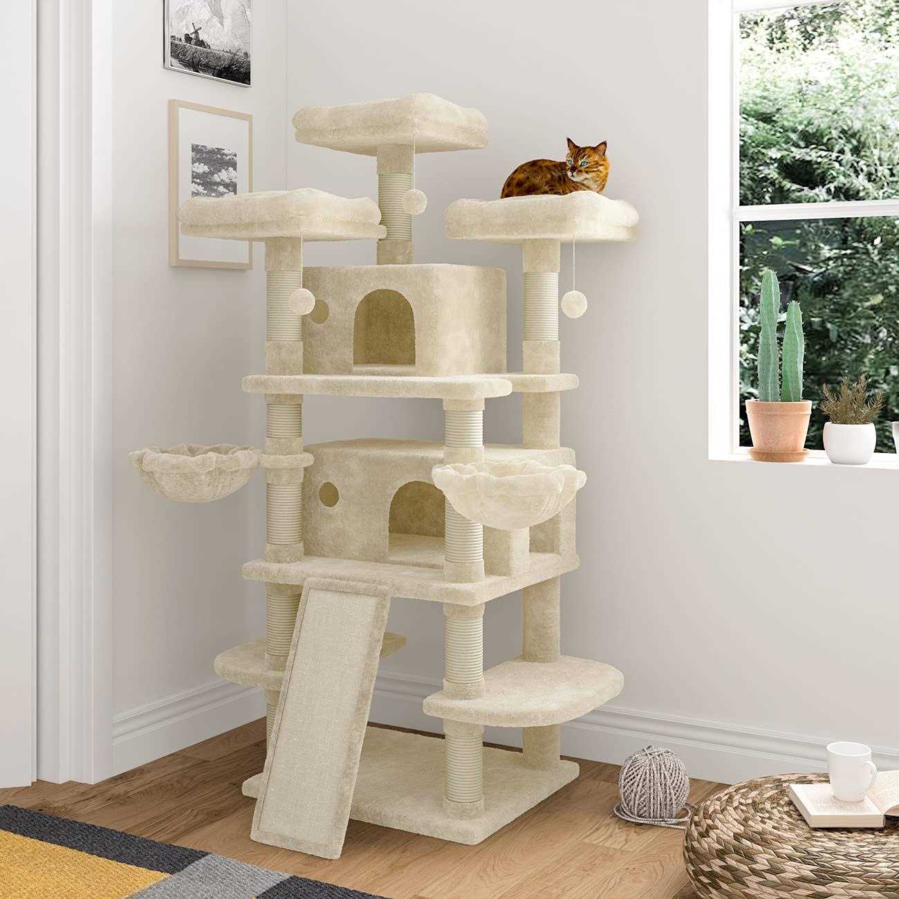 IMUsee 68 Inches Multi-Level Cat Tree for Large Cats/Big Cat Tower with Cat Condo/Cozy Plush Perches/Sisal Scratching - Healthber