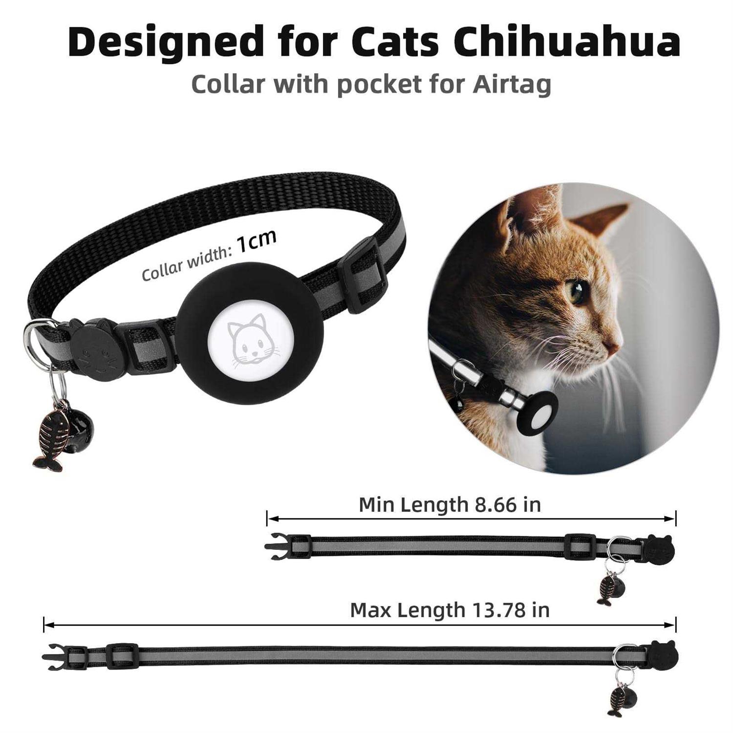 Airtag Cat Collar, Air tag Cat Collar with Bell and Safety Buckle in 38 Width - Healthber