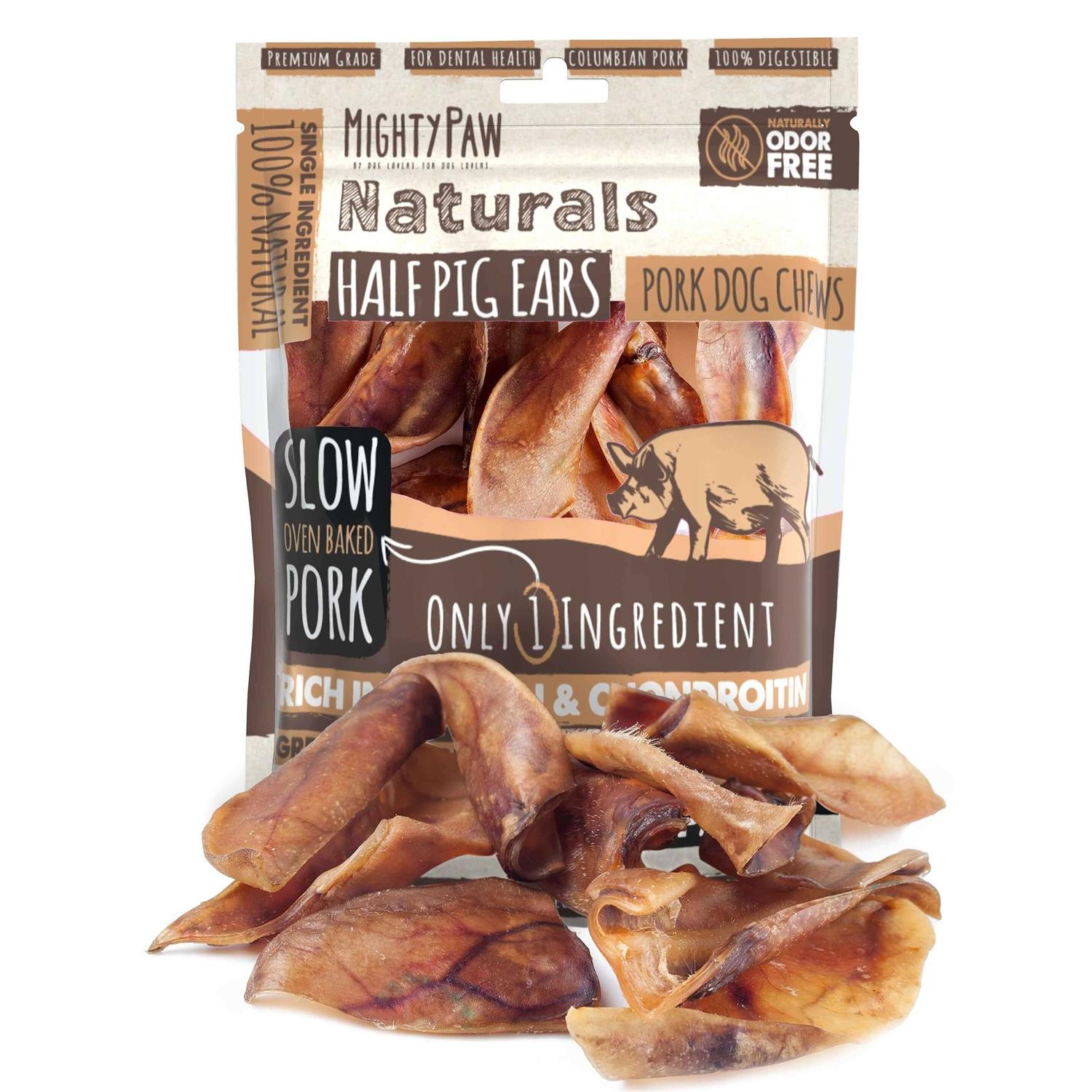 Mighty Paw Half Pig Ears for Dogs All Natural Dried Single Ingredient Dog Treats - Healthber