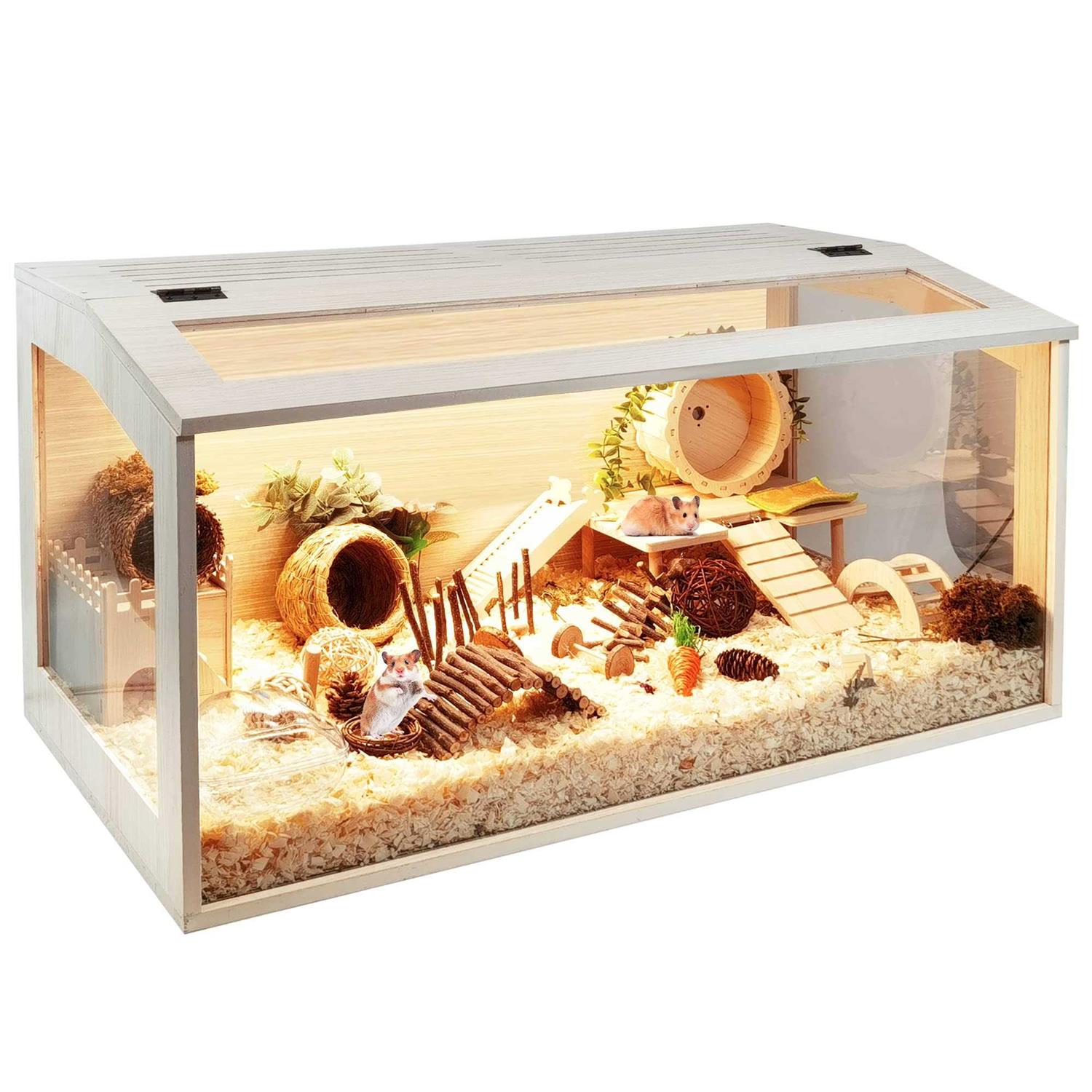 Prolee Hamster Cage Wooden Mice and Rat Habitat Openable Top with Acrylic Sheets Solid Built - Healthber