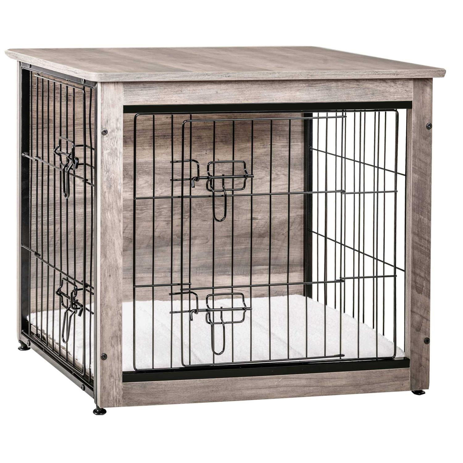 DWANTON Dog Crate Furniture with Cushion Wooden Dog Crate with Double Doors - Healthber