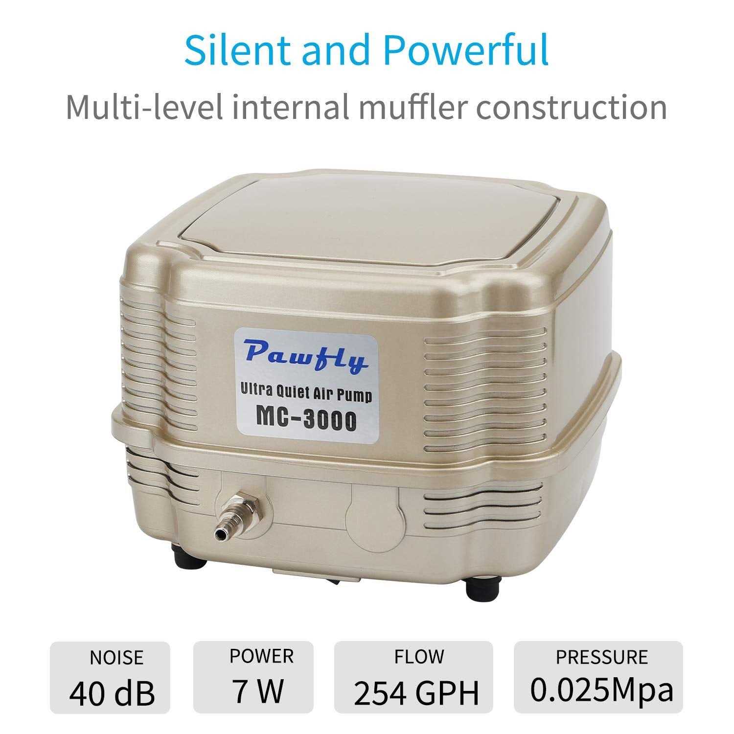 Pawfly 254 GPH Aquarium Air Pump Adjustable Quiet Oxygen Aerator Pump with Multi-Port Air Flow Control Lever Valve Splitter and - Healthber