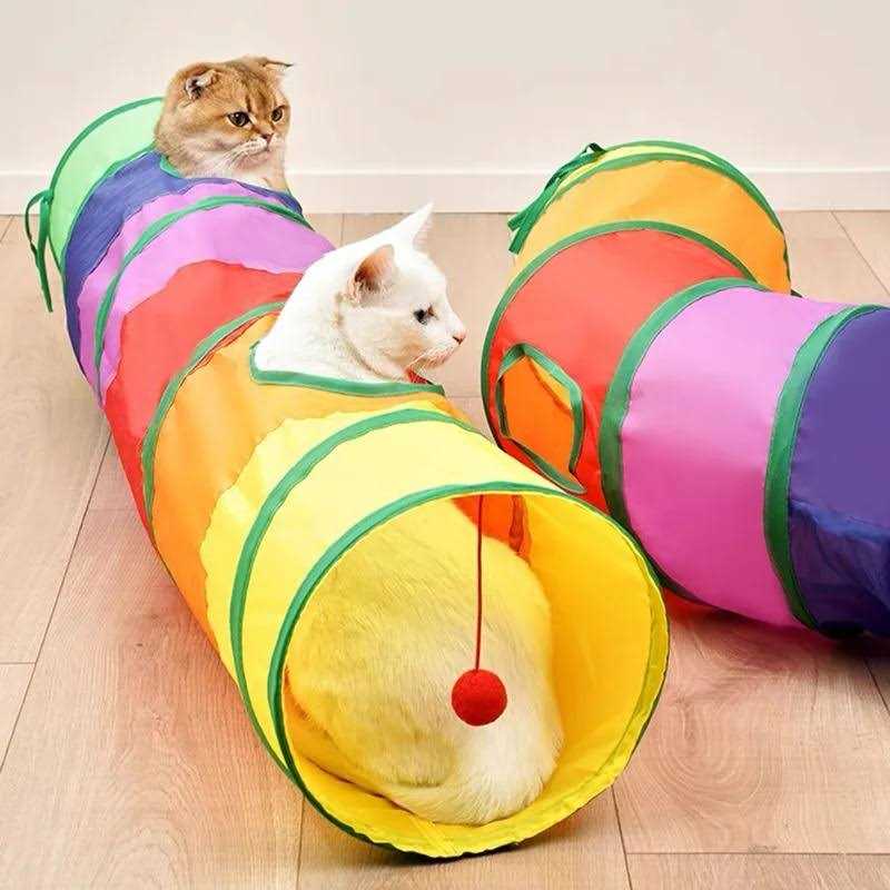 Eenk Cat Toy Tunnel and Cubes Bundle Interactive Crinkle Collapsible Tube and Foldable Cubes Playground for Pet, Cats and Puppy - Healthber
