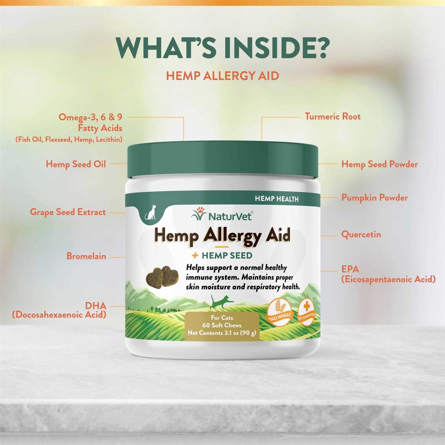 NaturVet Hemp Allergy Aid Soft Chews Cat Supplement - Healthber