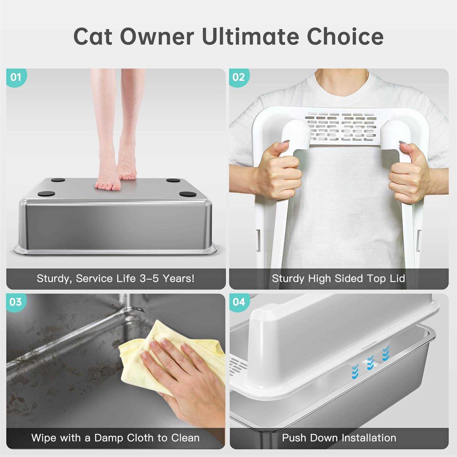 WoofiGo Stainless Steel Cat Litter Box with Lid XL Litter Box for Big Cats - Healthber