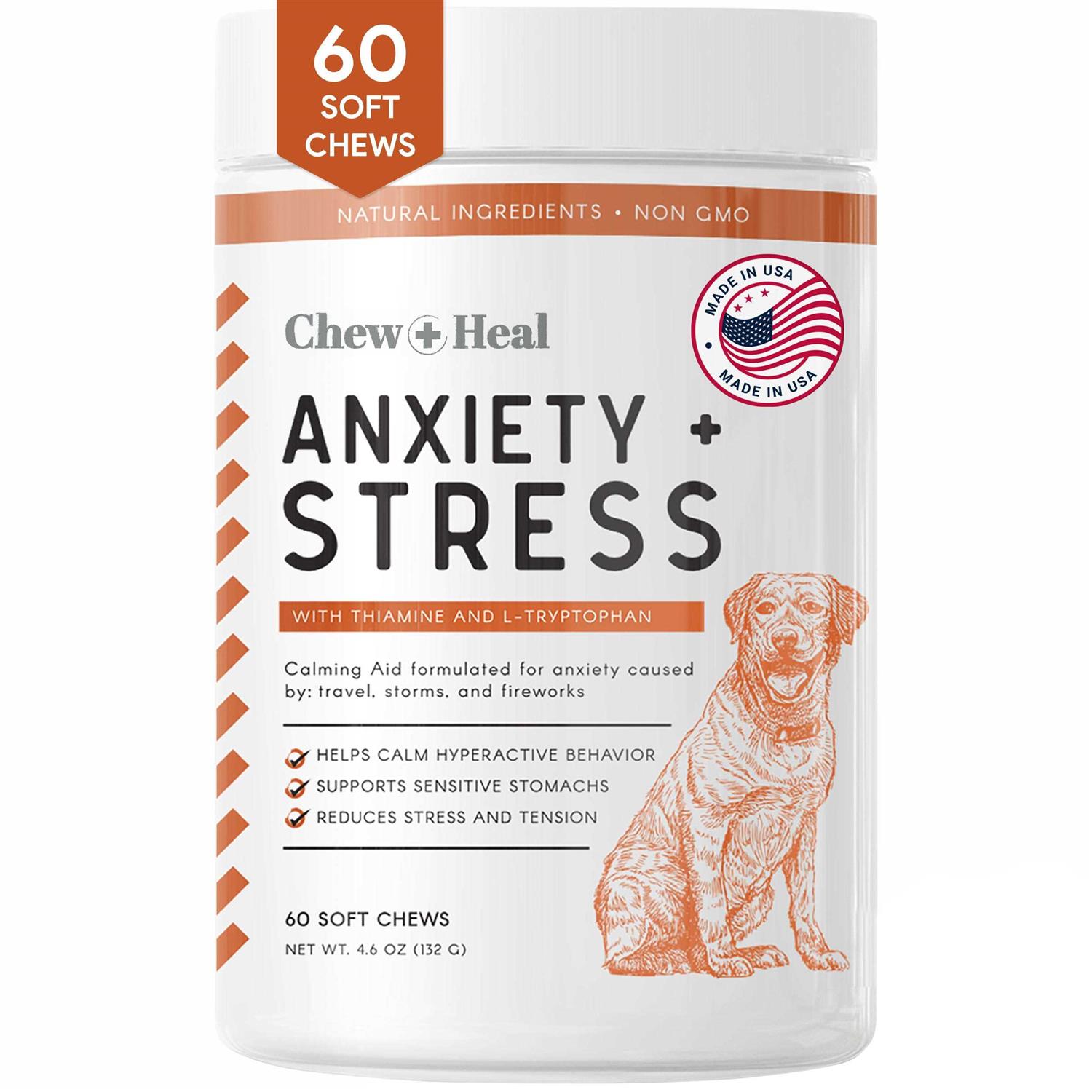 Chew + Heal Dogs Anxiety & Stress Calming Soft Chews - Healthber