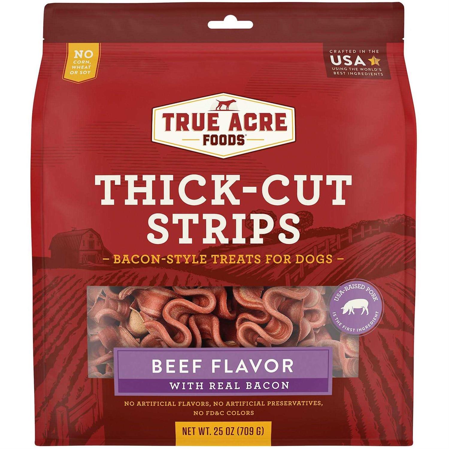 True Acre Foods Thick Cut Strips with Real Bacon and Dog Treats - Healthber