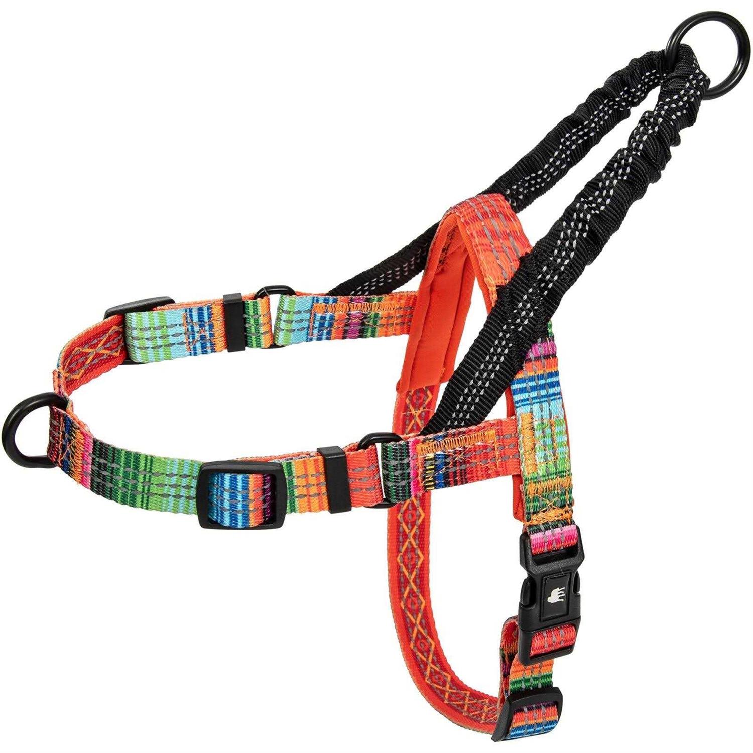 Leashboss Pattern Reflective No Pull Dog Harness with Bungee Handle, Rear and Front Clip Attachment - Healthber
