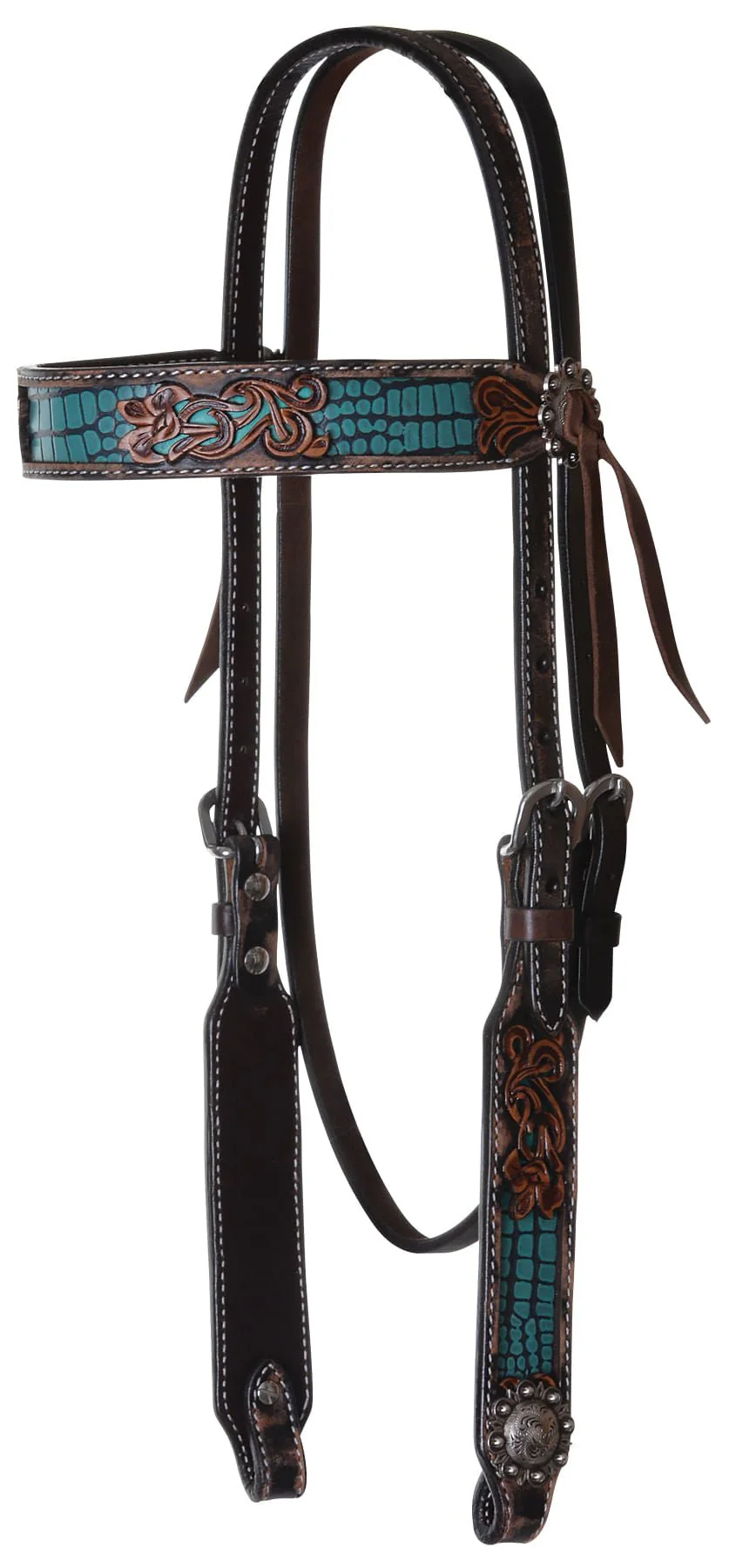 Circle Y Distressed Gator Browband Headstall - Healthber