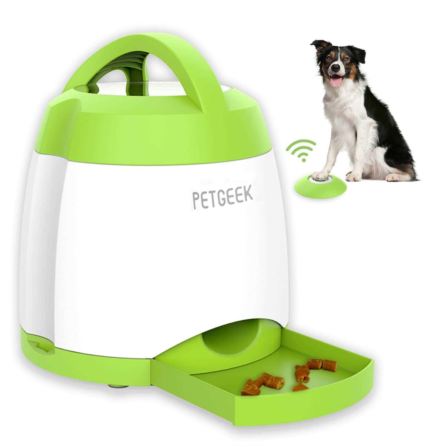 PETgEEK Treat Dispenser Dog Toys, Automatic Pet Feeder with Dual Power Supply and Remote control, Dog Puzzle Toys and Interactive Dog Toys in One - Healthber
