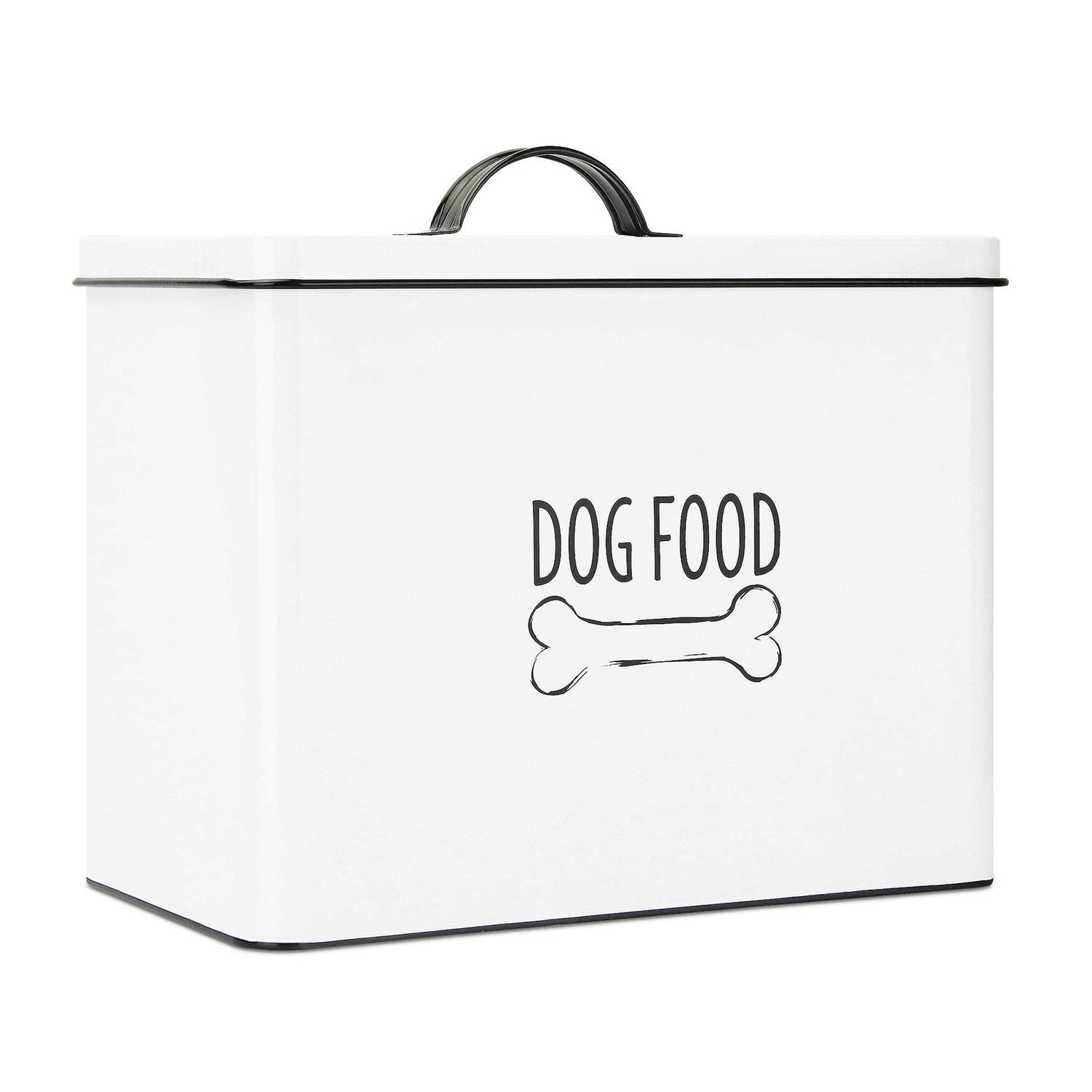 Outshine White Farmhouse Metal Dog Food Storage Container Large Dog Food Canister with Fitted Lid - Healthber