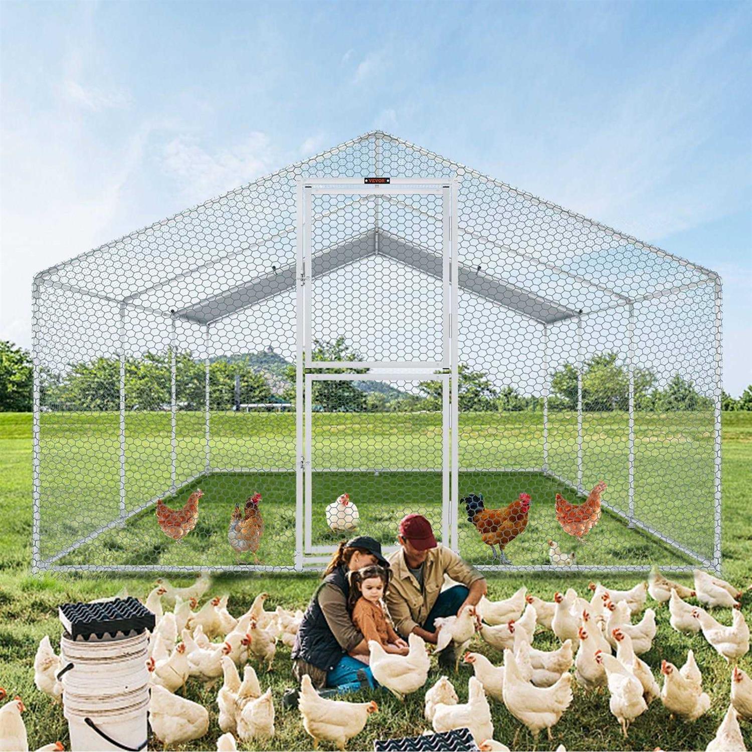 VEVOR Large Metal Chicken Coop with Run Walkin Poultry Cage for Yard Waterproof Cover - Healthber