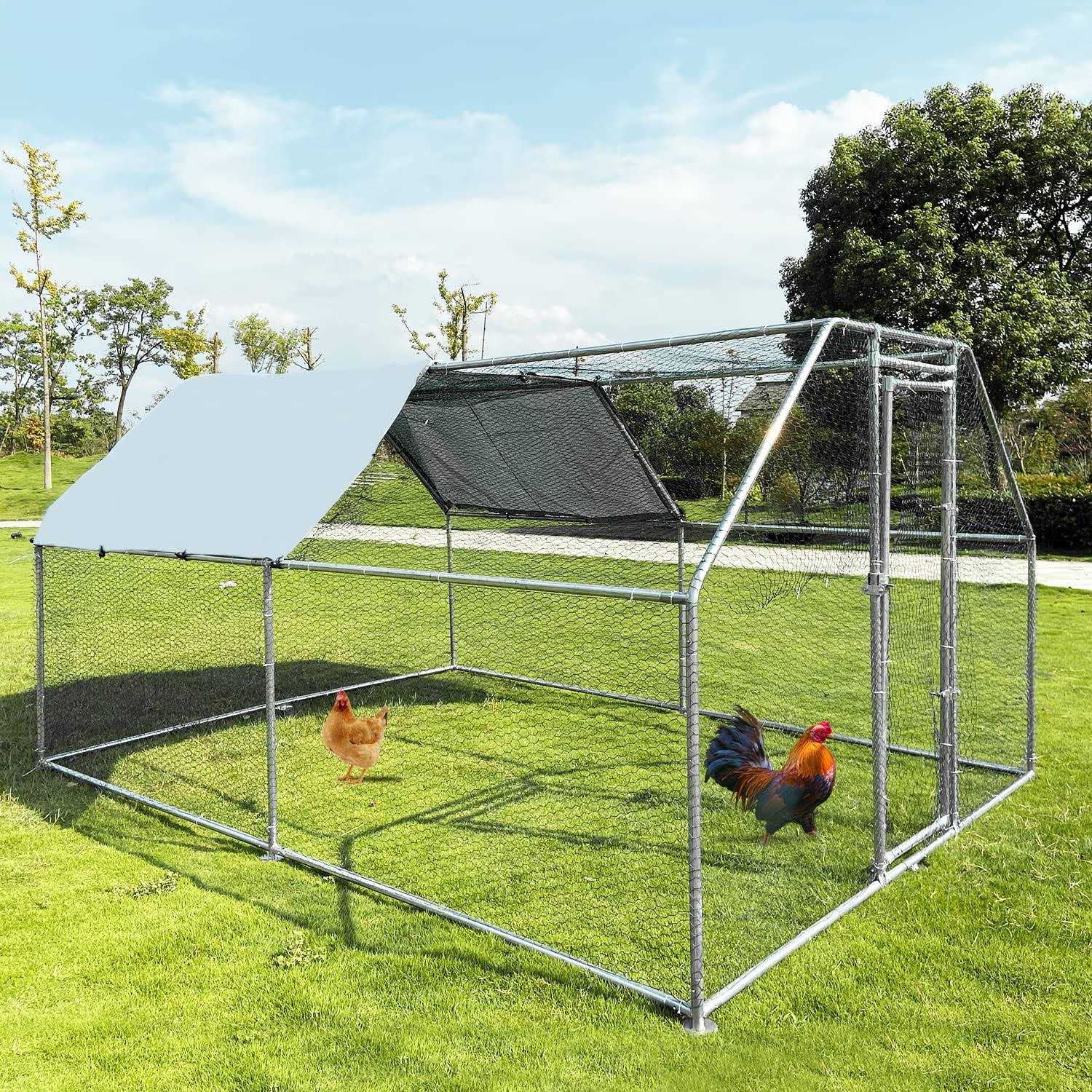 NGTEEN Large Metal Chicken Coop Walk-in Poultry Cage Chicken Run Pen Dog Kennel with Waterproof and Anti-Ultraviolet Cover for Outdoor Farm Use - Healthber