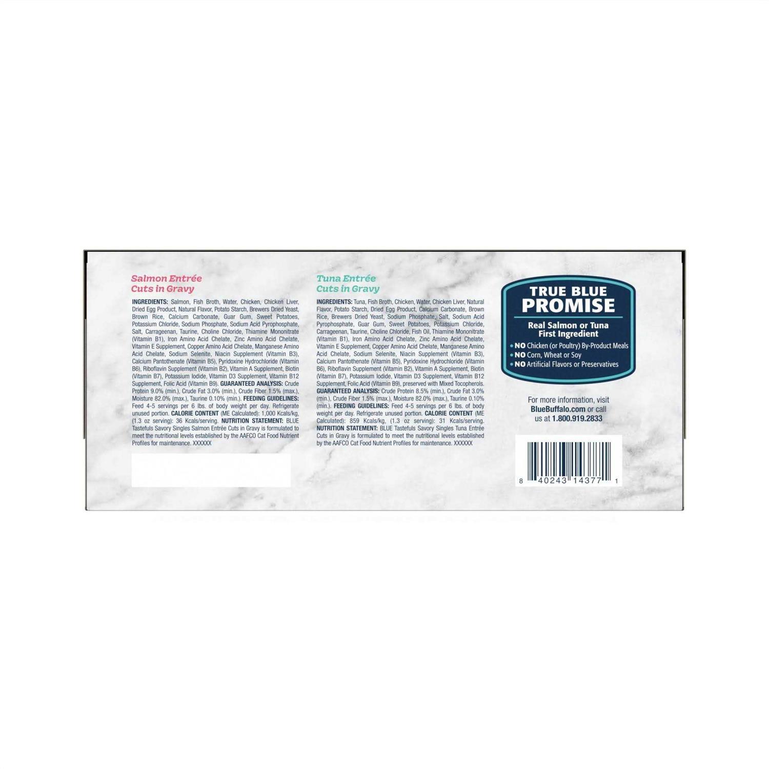 Blue Buffalo Tastefuls Savory Singles Salmon and Tuna Cuts in Gravy Wet Cat Food Variety Pack - Healthber