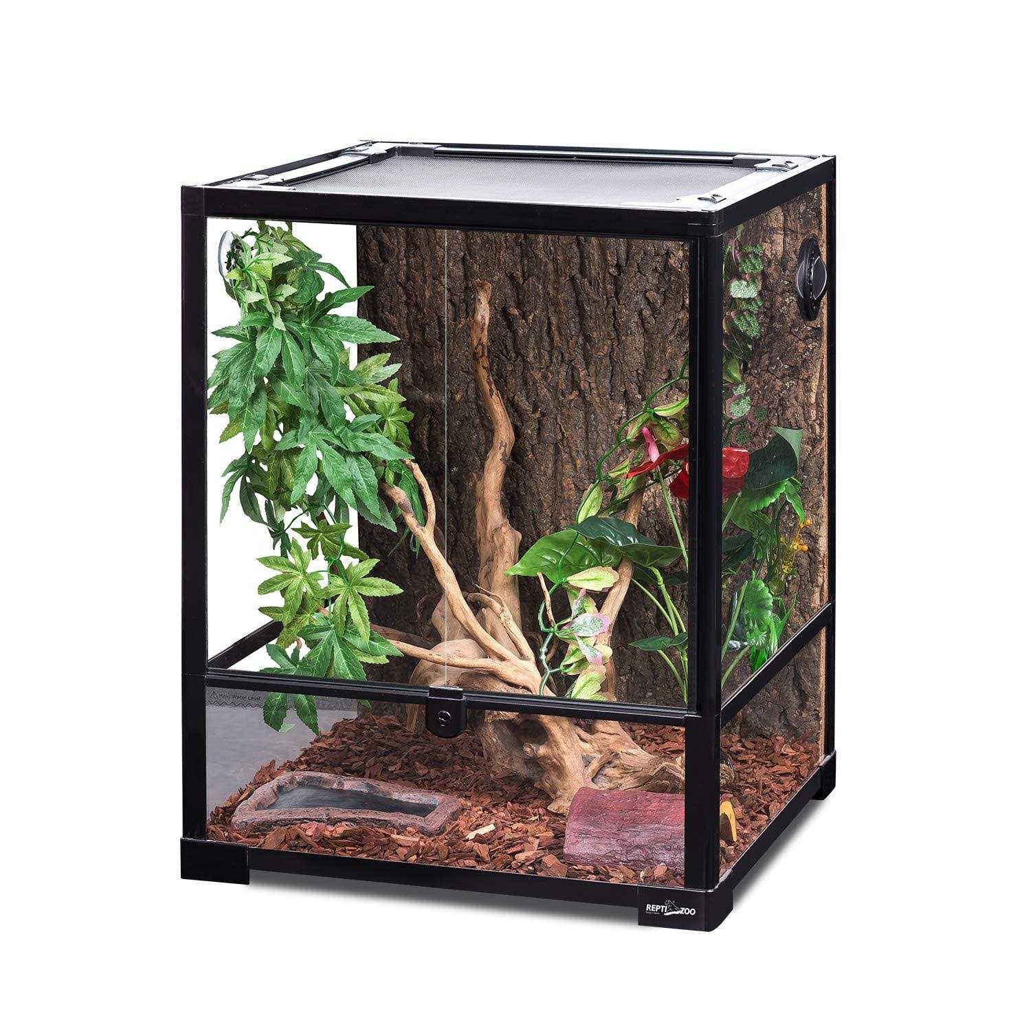 REPTI ZOO Reptile Glass Terrarium 18 x 18 x 24 Front Opening Terrarium with Double Hinge Door & Top Screen Ventilation - Healthber