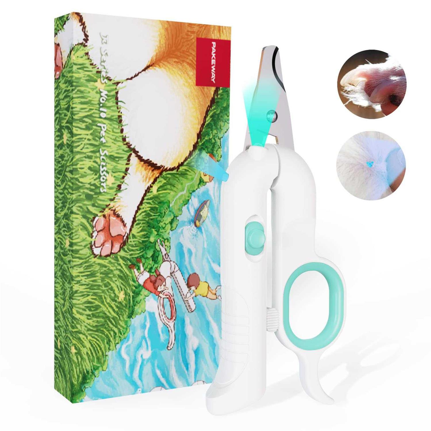 PAKEWAY Pet Nail Clipper with LED & -U-V Light Cat Claw Trimmer with Ultra Bright LED Light for Nail Bloodline to Avoid Over Cutting - Healthber