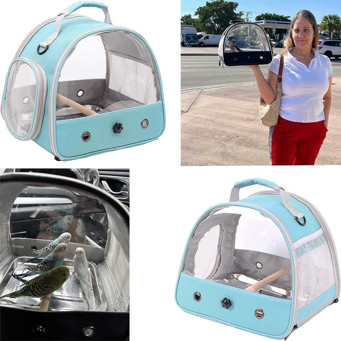 Halinfer Small Bird Cage, Portable Small Bird Parrot Parakeet Carrier with Standing Perch and Stainless Steel Tray - Healthber