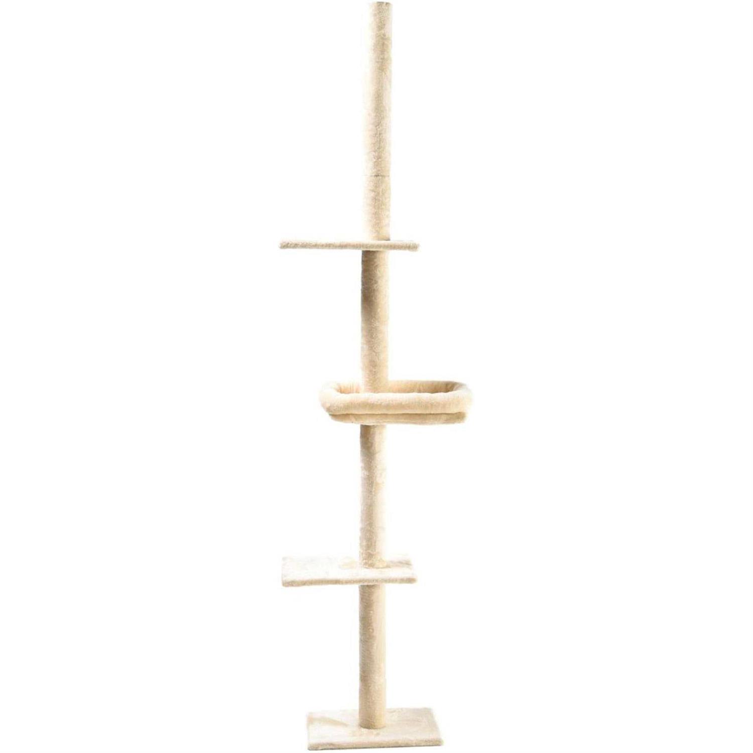 Cat Craft 4-Level carpeted Adjustable Floor to Ceiling climbing & perch Cat Tree with bolstered Cat Bed - Healthber