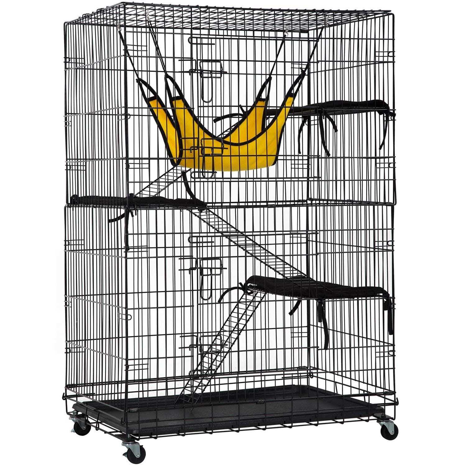 BestPet Cat Cage Crate Kennel 48 inches Cat Playpen with Free Hammock 3 Cat Bed 2 Front Doors 2 Ramp Ladders Perching Shelves - Healthber