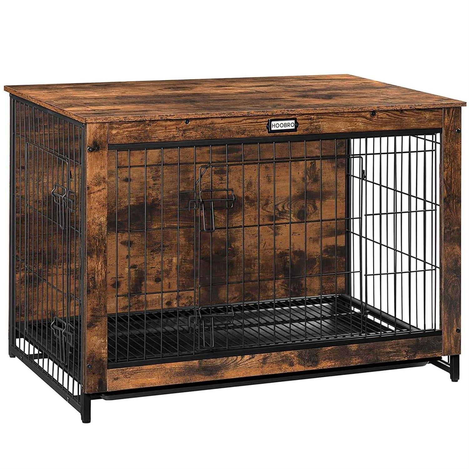 HOOBRO Dog Crate Furniture Large Dog Kennel Indoor 38.6 Wooden Pet Furniture with Pull-Out Tray - Healthber