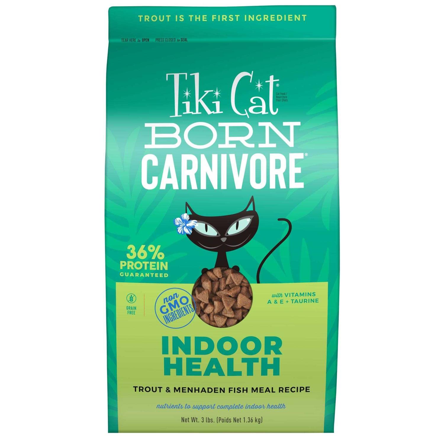 Tiki Cat Born Carnivore Indoor Health Trout & Menhaden Fish Meal Recipe 3-lb - Healthber