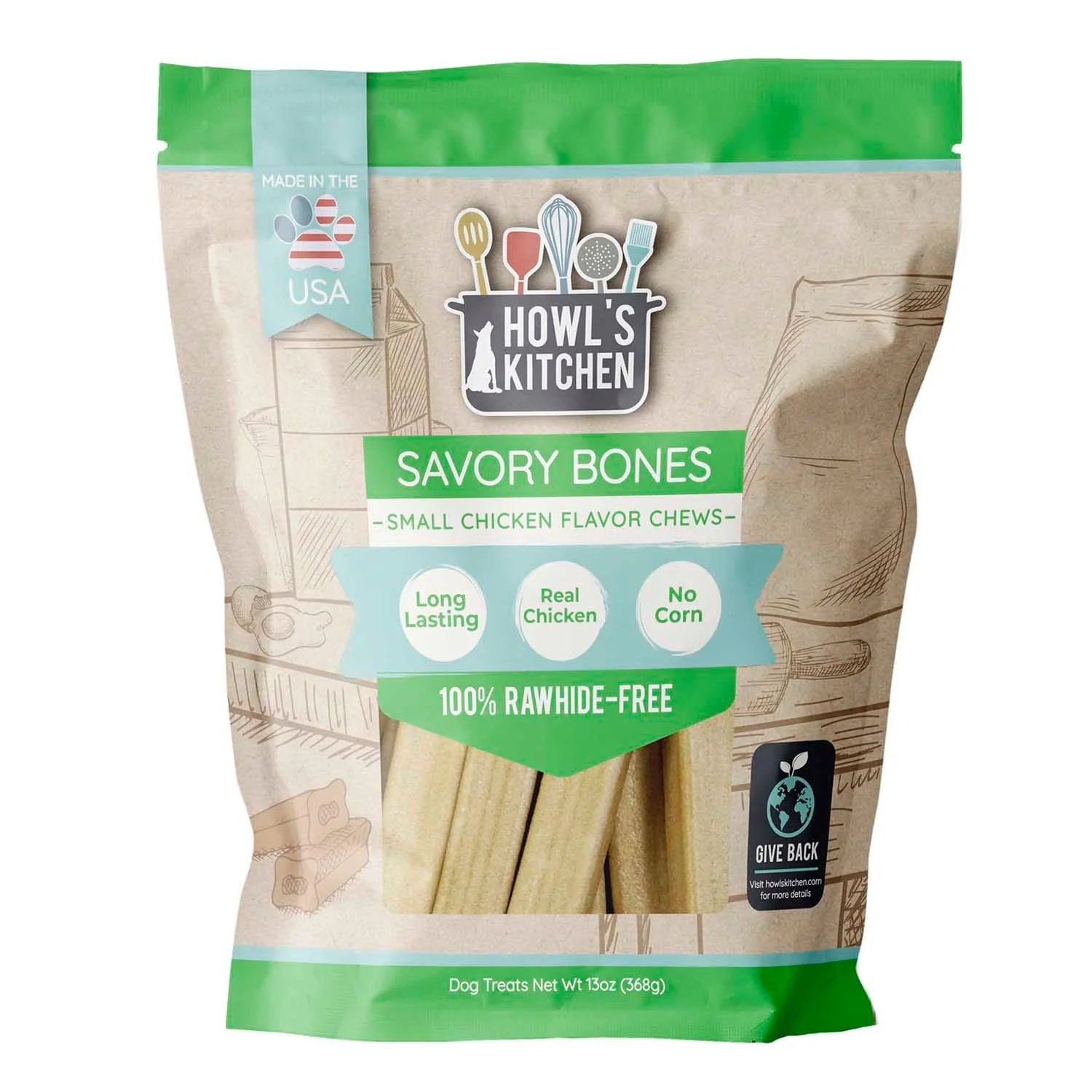 Howl's Kitchen Savory Bones SM Chicken Chews - Healthber