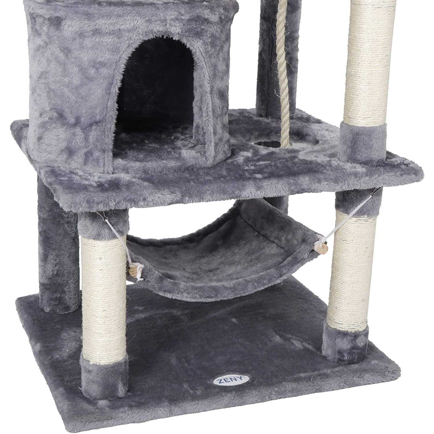 Zeny 57-in Cat Tree & Condo Scratching Post Tower Kitten Activity Play House - Healthber
