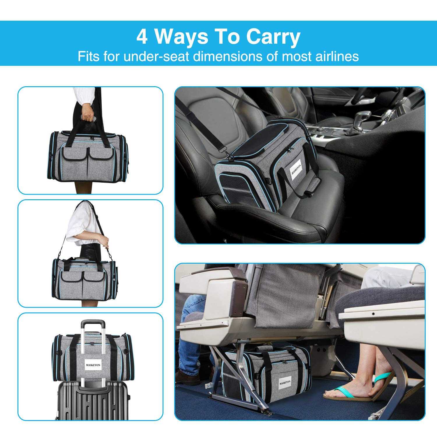MASKEYON TSA Airline Approved Soft Sided Pet Carrier 4 Expandable Large Travel Carrier Collapsible with 3 Removable Washable - Healthber