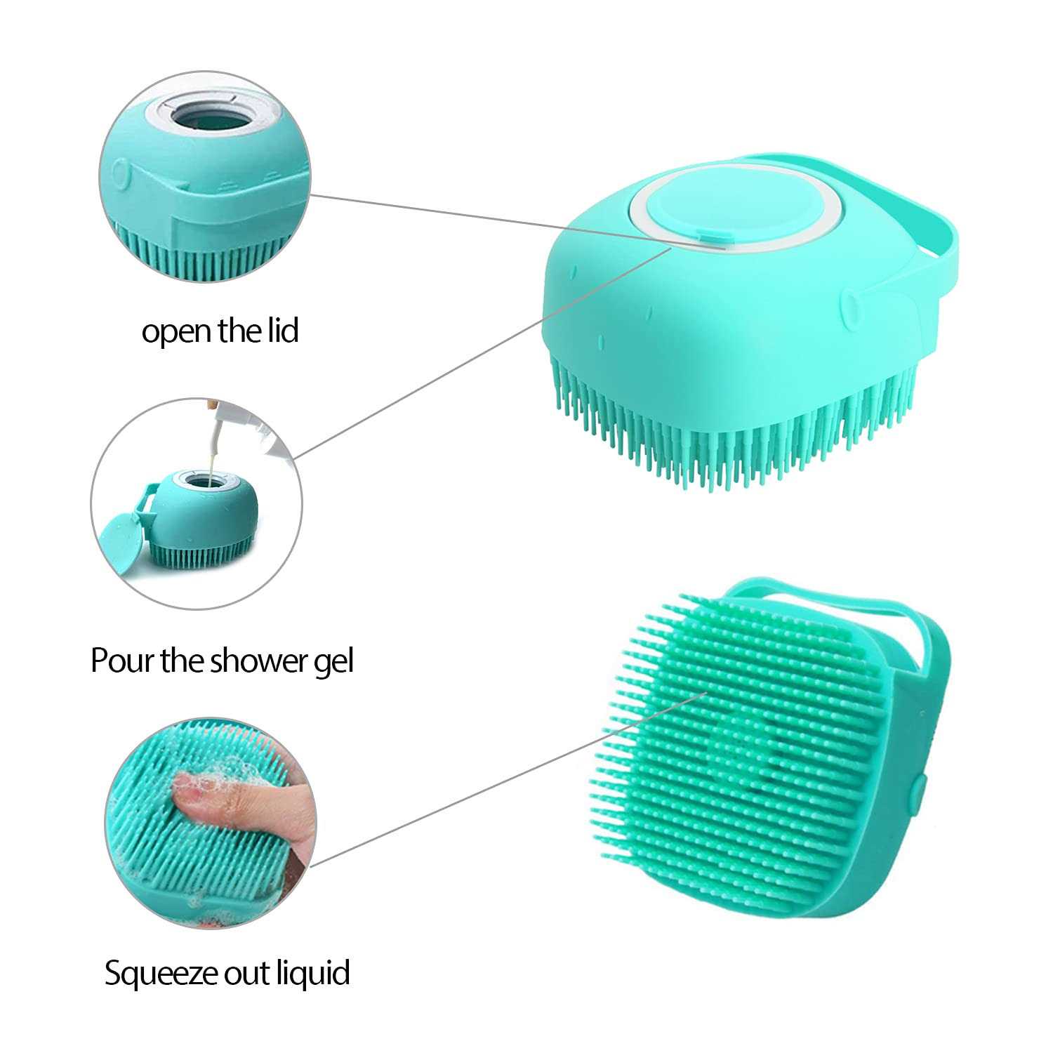 ELEGX Pet Grooming Bath Massage Brush with Soap and Shampoo Dispenser Soft Silicone Bristle for Long Short Haired Dogs Cats Shower - Healthber