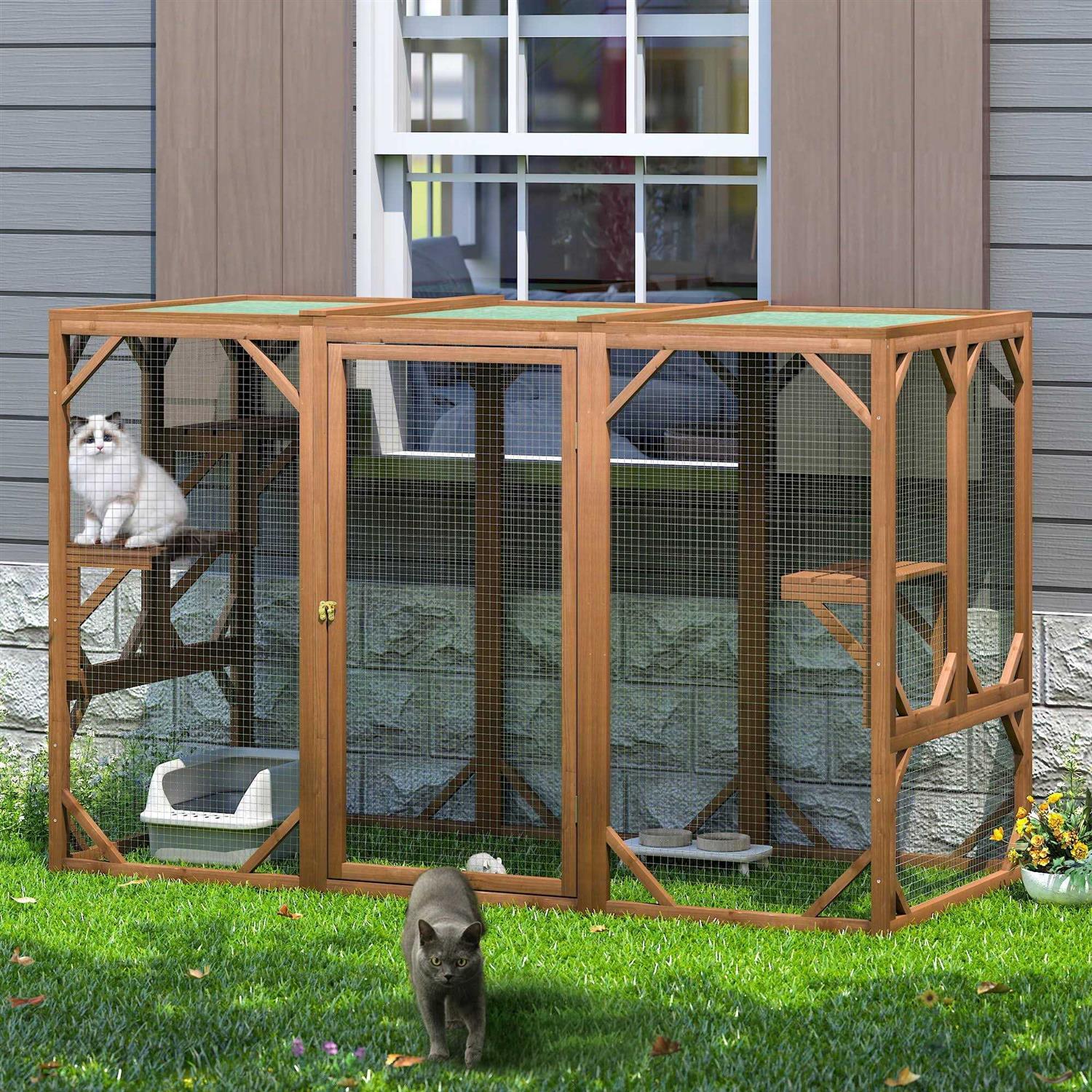 Coziwow Outdoor Cat House Enclosure Pet Cage Catio W/ Asphalt Roof - Healthber