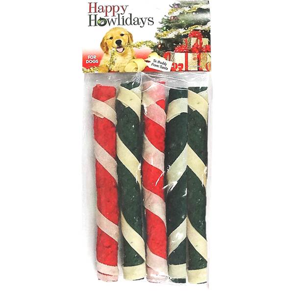 Holiday Beefhide Munchy Sticks with Wrap, 5-pk - Healthber