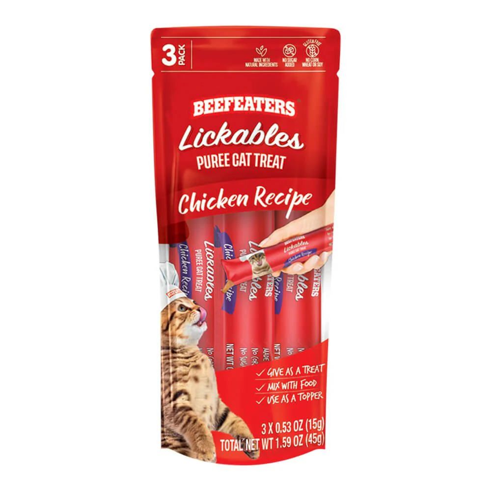 Beefeaters Lickables Puree Cat Treat, 3 ct, Case of 12 - Healthber