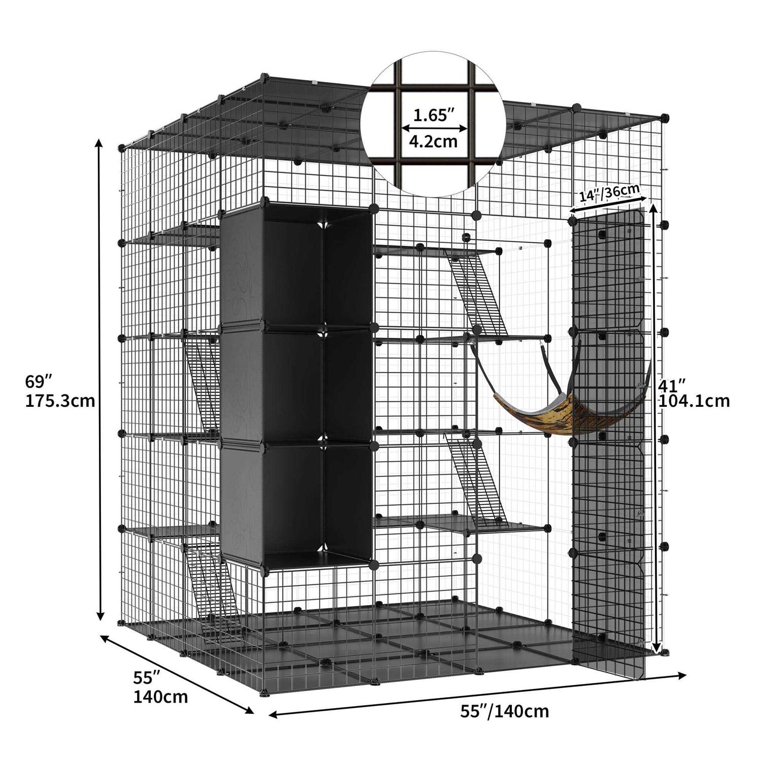 Dextrus 5-Tier Metal Cat Cage with Cube Storage,DIY Indoor Catio Enclosure Spacious Cat Playpen with Hammock - Healthber