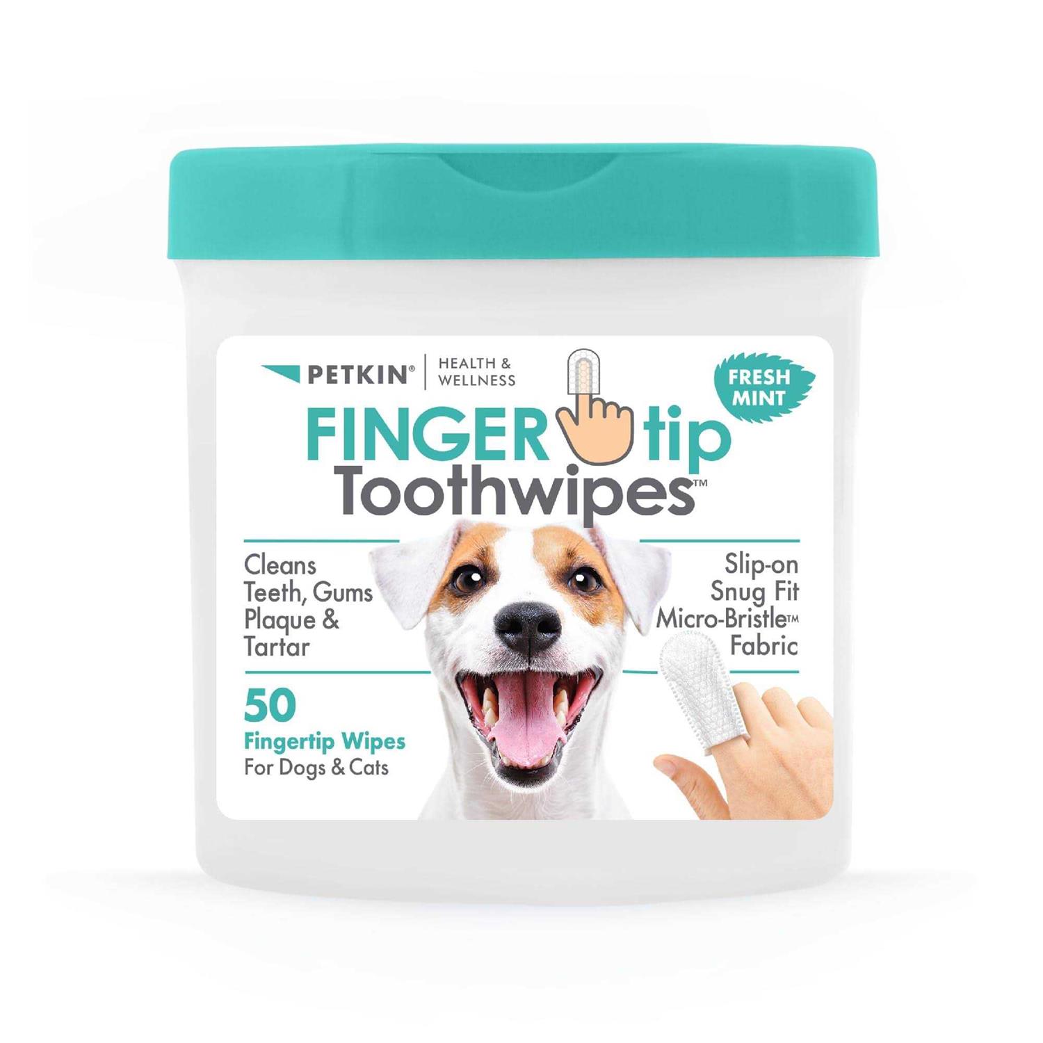 Petkin Fingertip Tooth Wipes for Dogs and Cats 50 Finger Wipes - Healthber