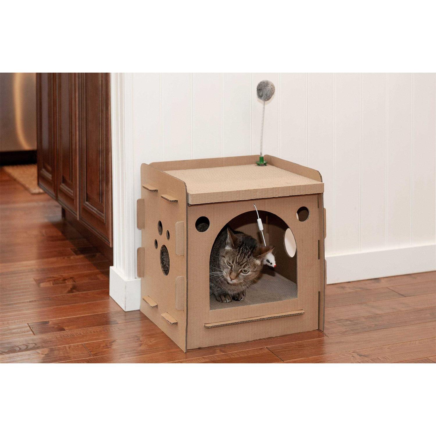 FurHaven Corrugated Cat Scratcher House with Catnip - Healthber