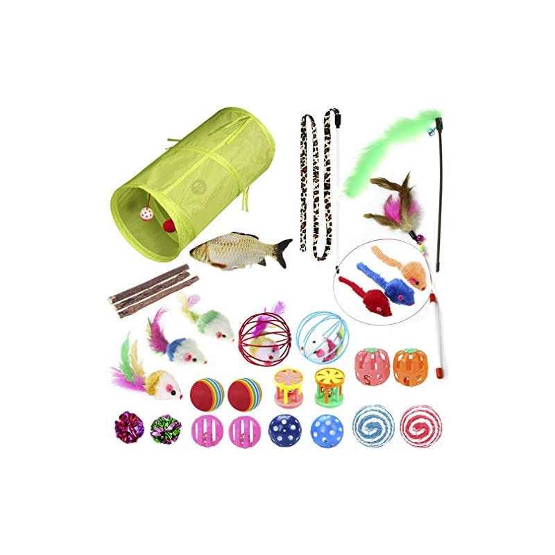 SunGrow Ferret Tunnel and Assorted Toys Variety Pack Interactive Kitten & Ferret Toys & Accessories - Healthber
