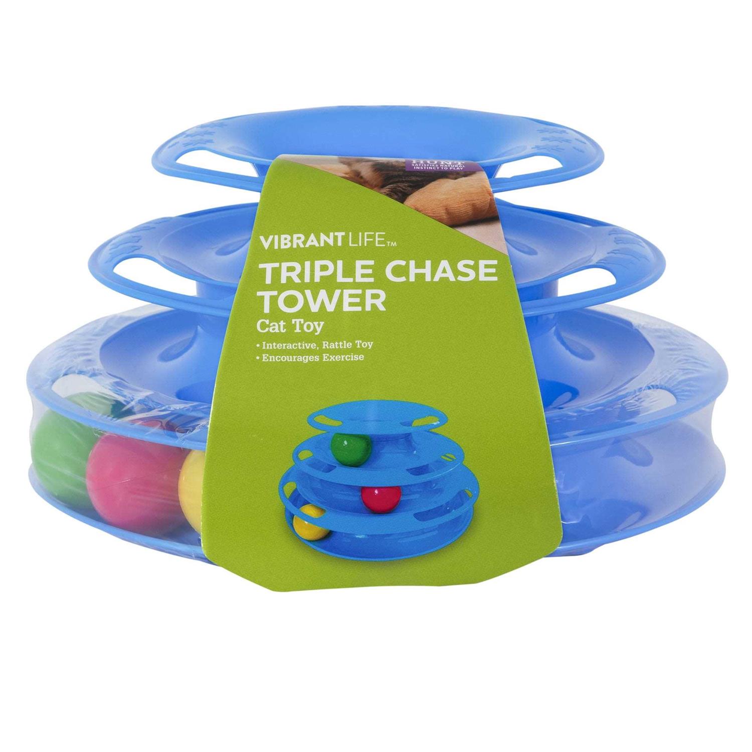 Vibrant Life Triple Chase 3 Tier Tower Interactive Ball Toy for Cats and Kittens - Healthber
