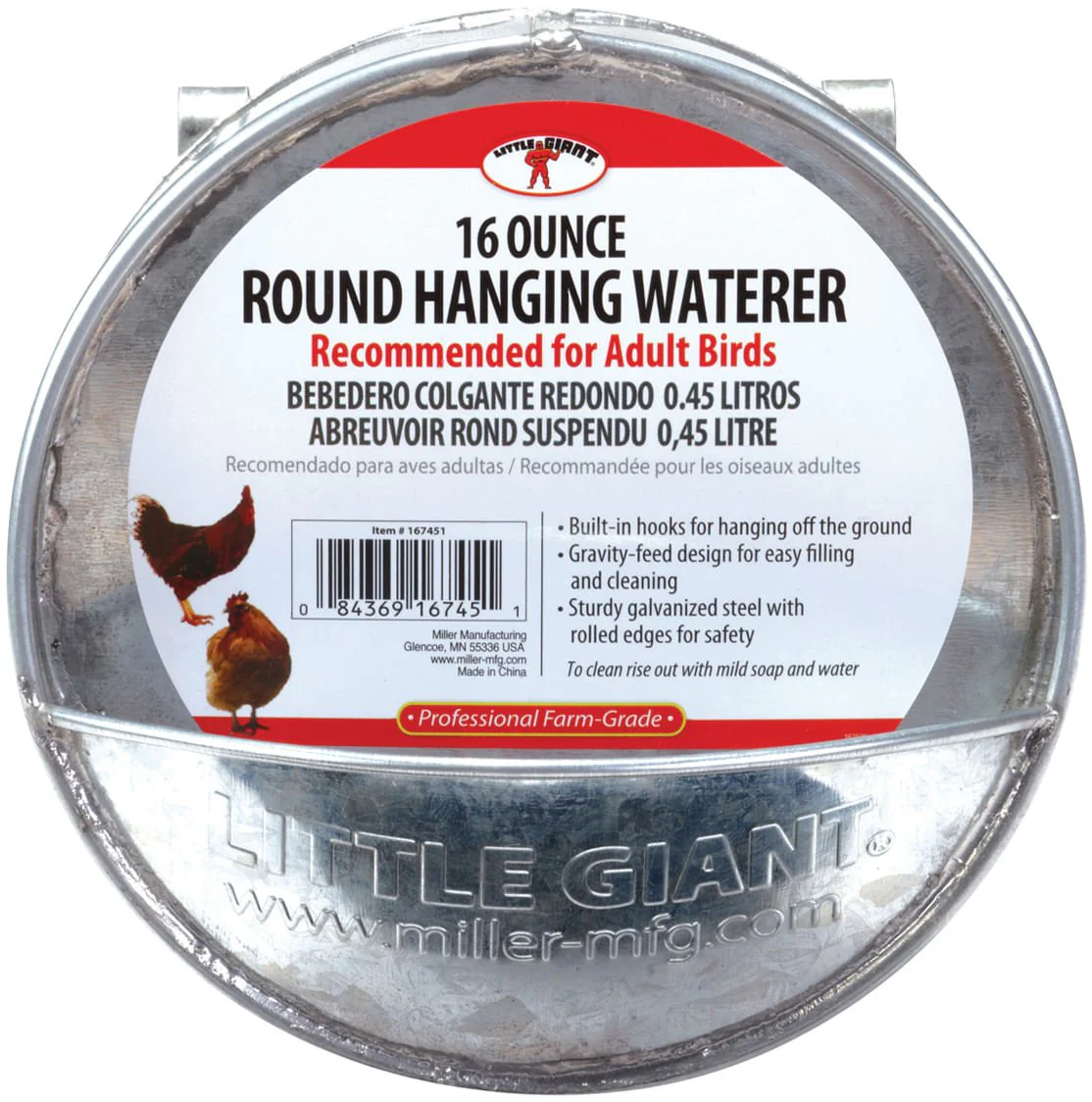 Round Hanging Chicken Waterer, 16 oz - Healthber